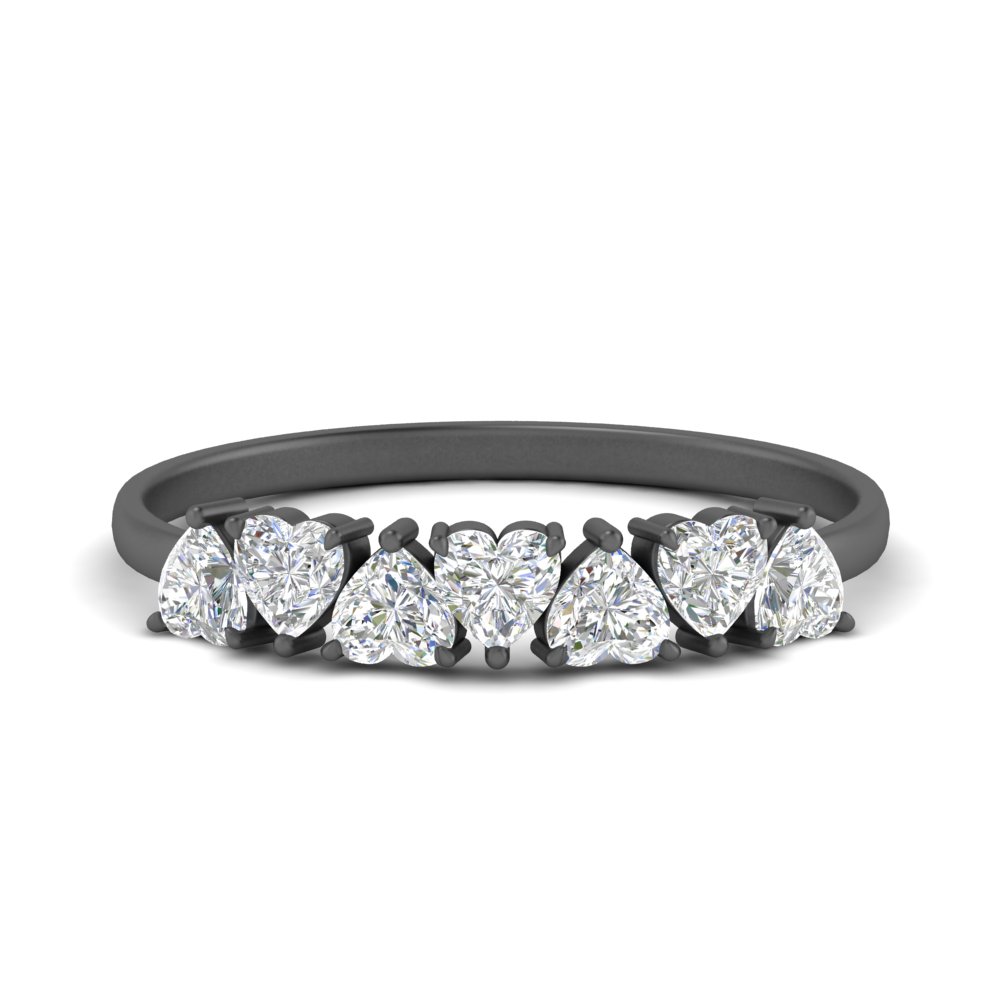 1 Carat Heart Shape Diamond Black Wedding Band with 14K Black Gold White Diamond